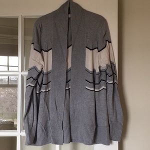 BR gray/cream/navy zigzag pattern open cardigan